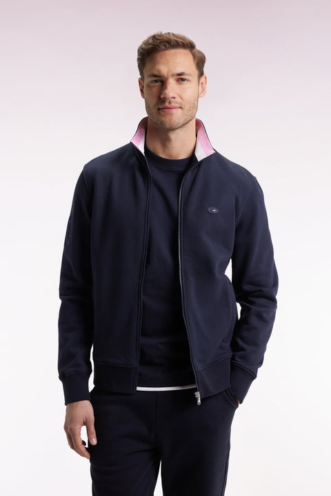 Sweatshirt zippé en coton marine broderie 10 coupe droite - Image 1