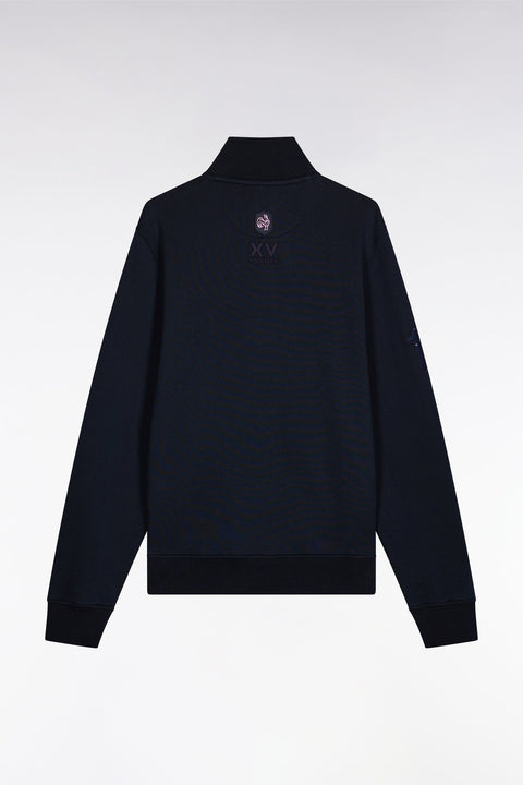 Sweatshirt zippé en coton marine broderie 10 coupe droite - Image 2