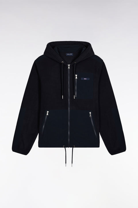Sweatshirt zippé à capuche bimatière marine coupe droite - Image 2