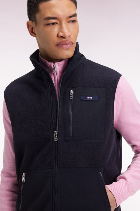 Sweatshirt sans manches zippé à capuche bimatière marine coupe droite - Image 3