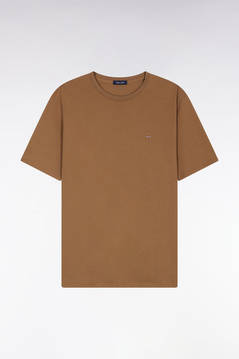 T-shirt manches courtes à col rond en coton Pima camel - Image 2