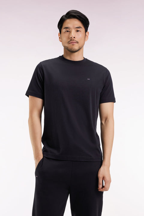 T-shirt à manches courtes broderie dos en coton Pima noir - Image 1