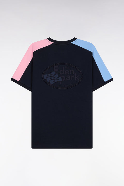 T-shirt à manches courtes en coton marine découpes colorées - Image 2