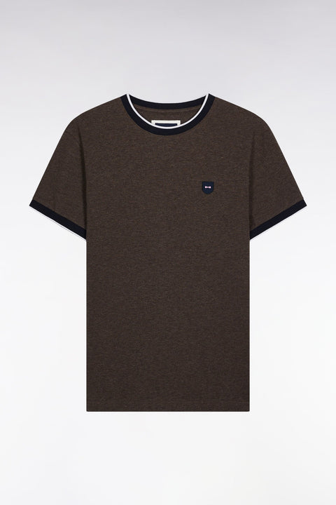 T-shirt à manches courtes en coton stretch marron coupe ajustée - Image 2