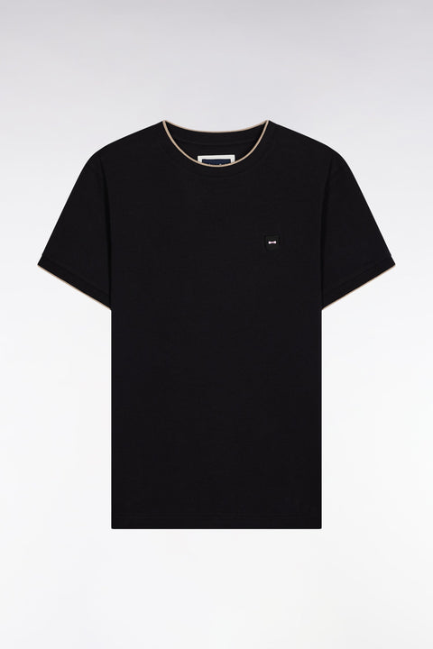 T-shirt à manches courtes en coton stretch noir coupe ajustée - Image 2