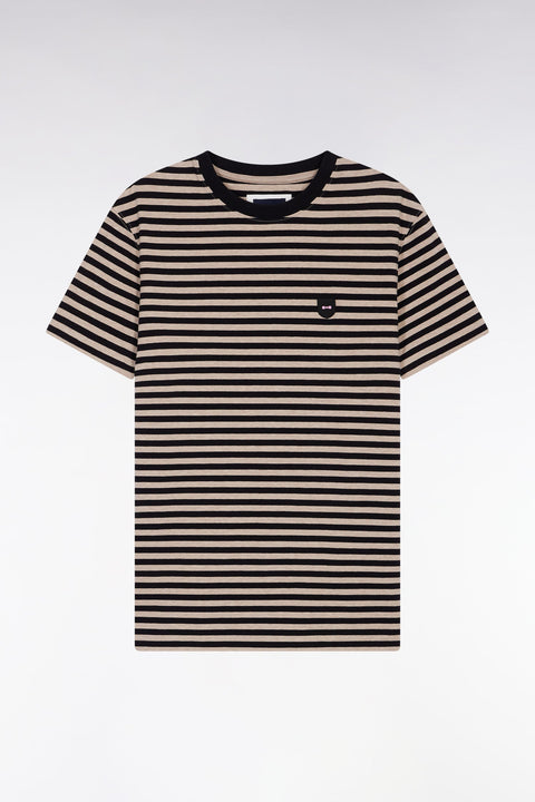 T-shirt à manches courtes en jersey de coton rayé marine et marron - Image 2