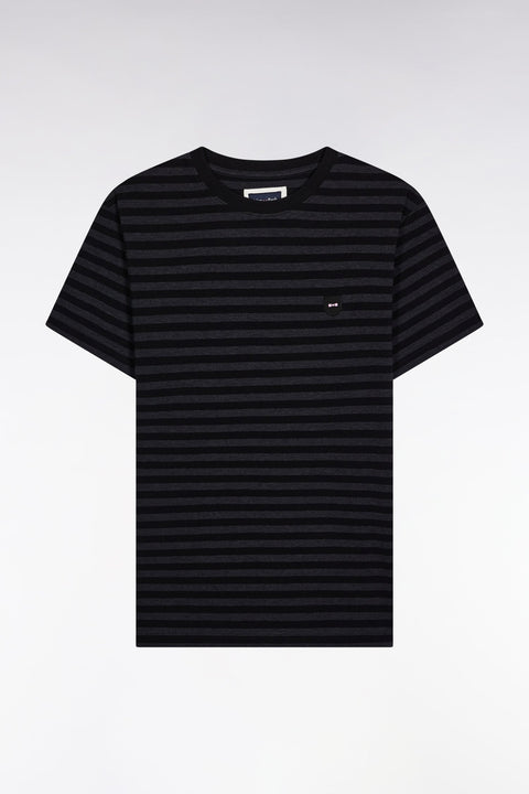 T-shirt à manches courtes en jersey de coton rayé noir et gris - Image 2
