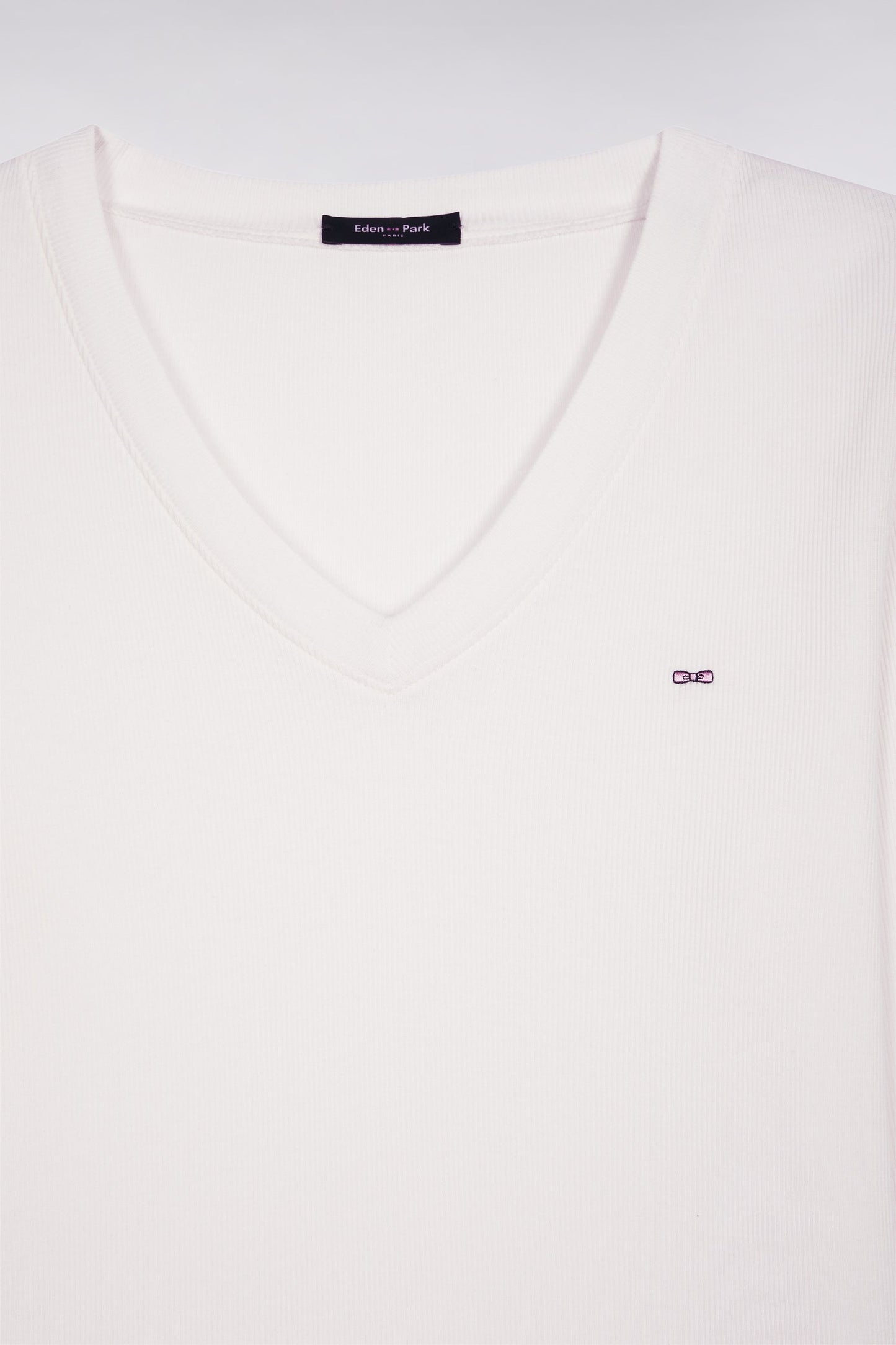 T-shirt à manches longues en coton Pima côtelé blanc coupe slim
