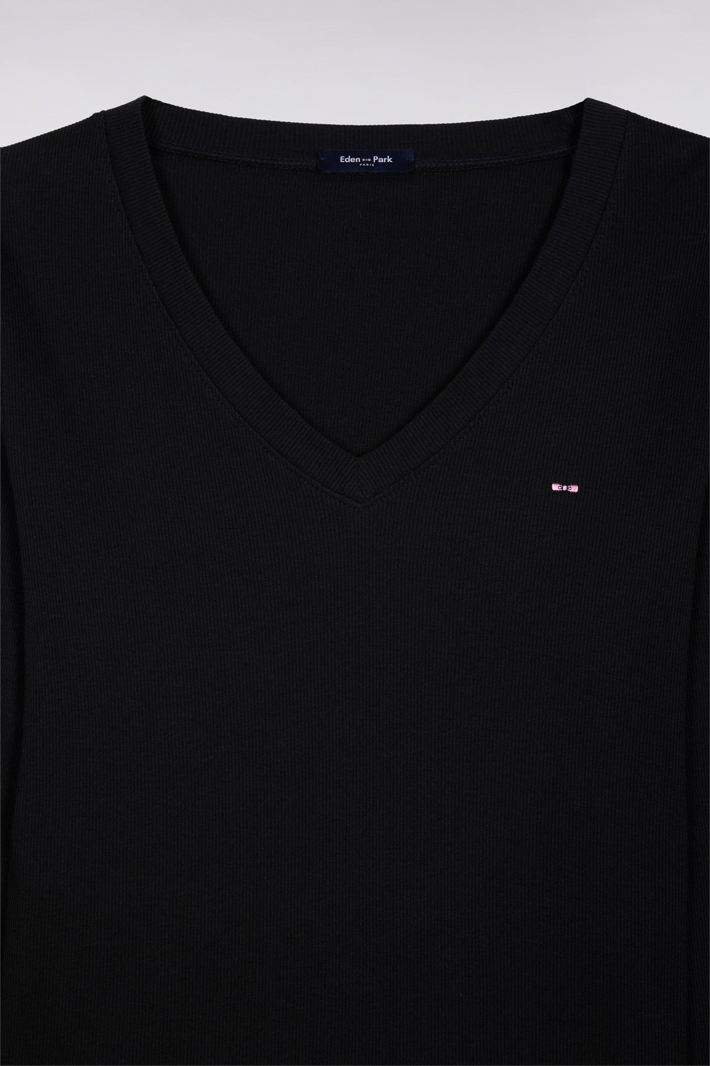 T-shirt à manches longues en coton Pima côtelé noir coupe slim