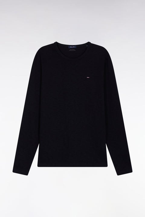 T-shirt à manches longues en coton slub noir - Image 2