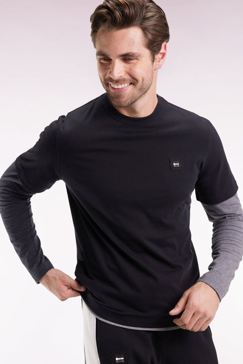 T-shirt à manches longues en coton noir - Image 3