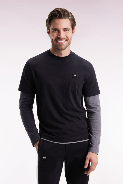 T-shirt à manches longues en coton noir - Image 1