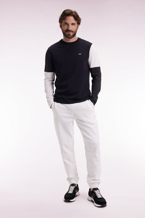 T-shirt à manches longues en coton noir colorblock blanc et gris - Image 3