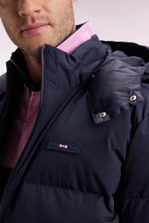 Doudoune en nylon matelassé marine à capuche amovible - Image 3