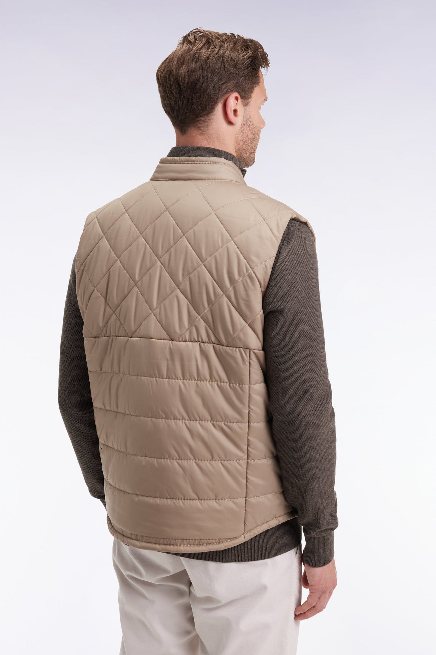 Doudoune sans manches col motard en nylon matelassé beige