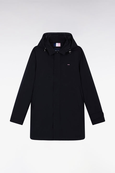 Imperméable long en nylon noir à capuche amovible - Image 2