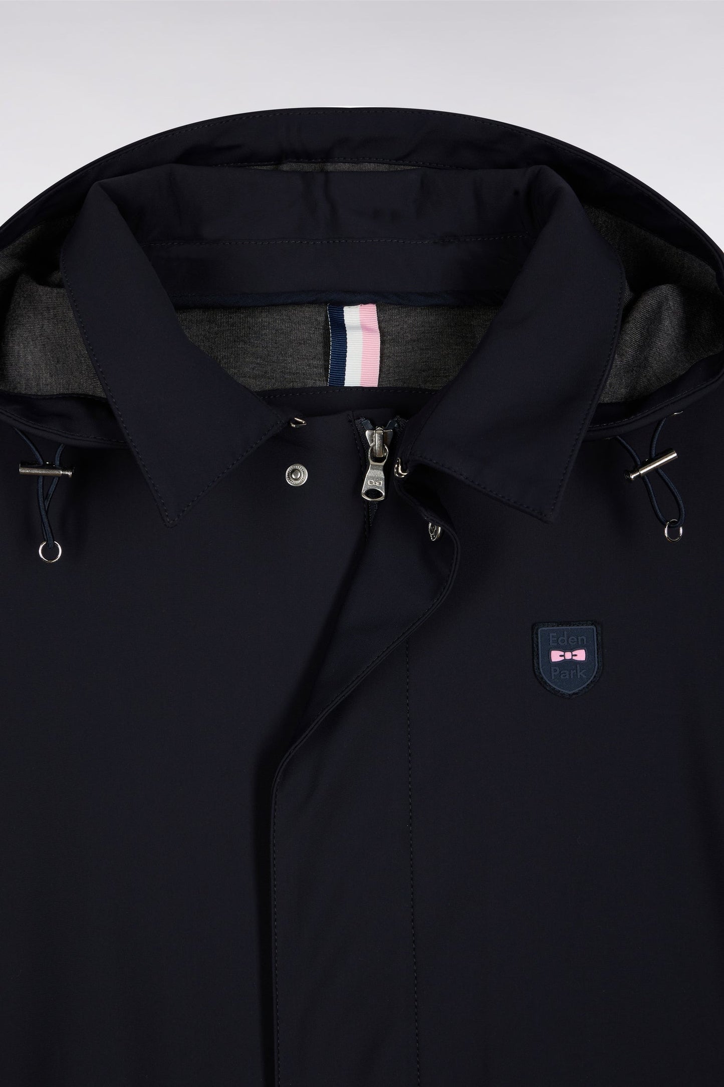 Imperméable long en jersey double face marine à capuche amovible