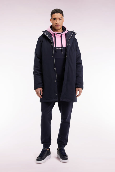 Parka longue 2-en-1 en nylon marine à capuche intégrée - Image 1