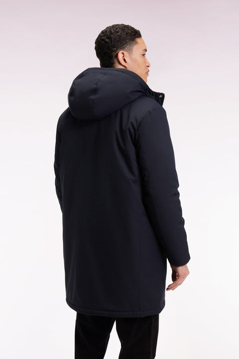Parka longue 2-en-1 en nylon noir à capuche intégrée - Image 3