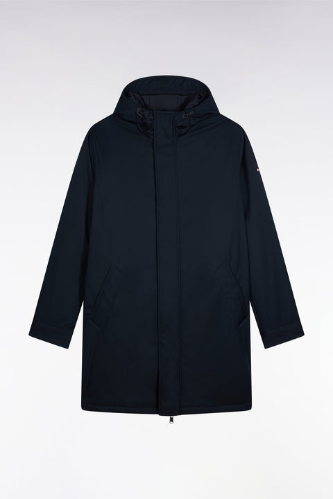 Parka longue en nylon marine à capuche intégrée - Image 2