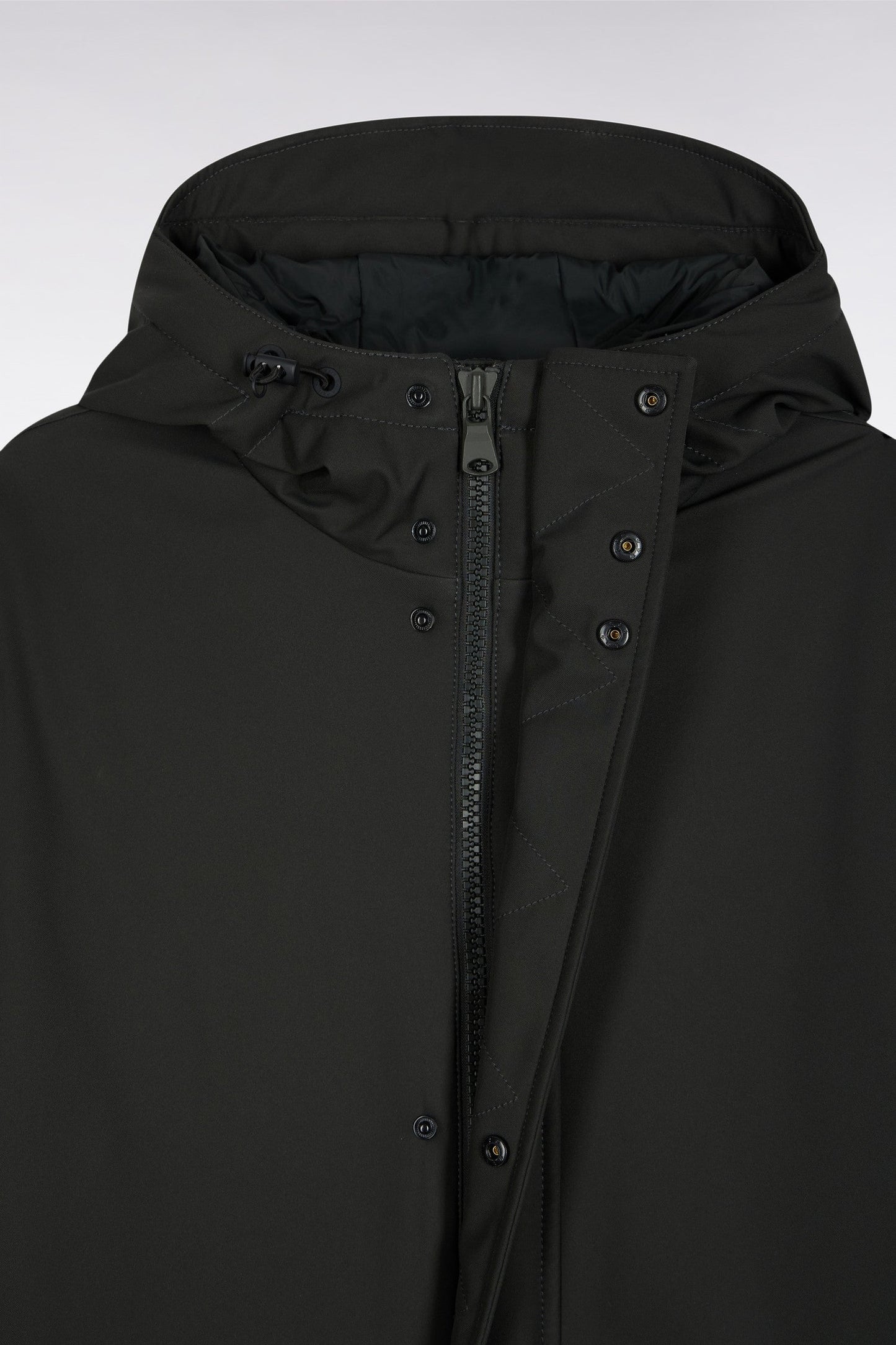 Parka longue en nylon kaki à capuche intégrée
