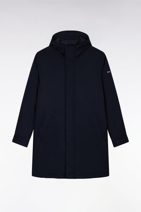 Parka longue en nylon noir à capuche intégrée - Image 2