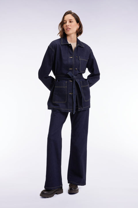Surchemise ceinturée en denim stretch brut coupe Oversized - Image 3