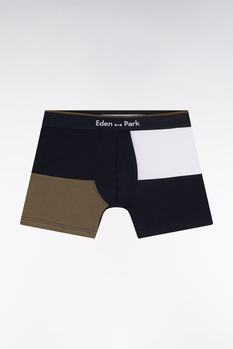 Boxer en jersey de coton colorblock marine et kaki - Image 1