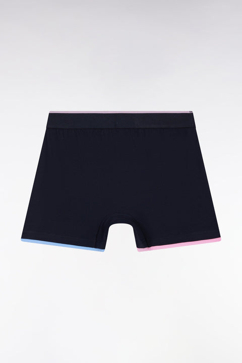 Boxer en jersey de coton marine à finitions rayées - Image 3