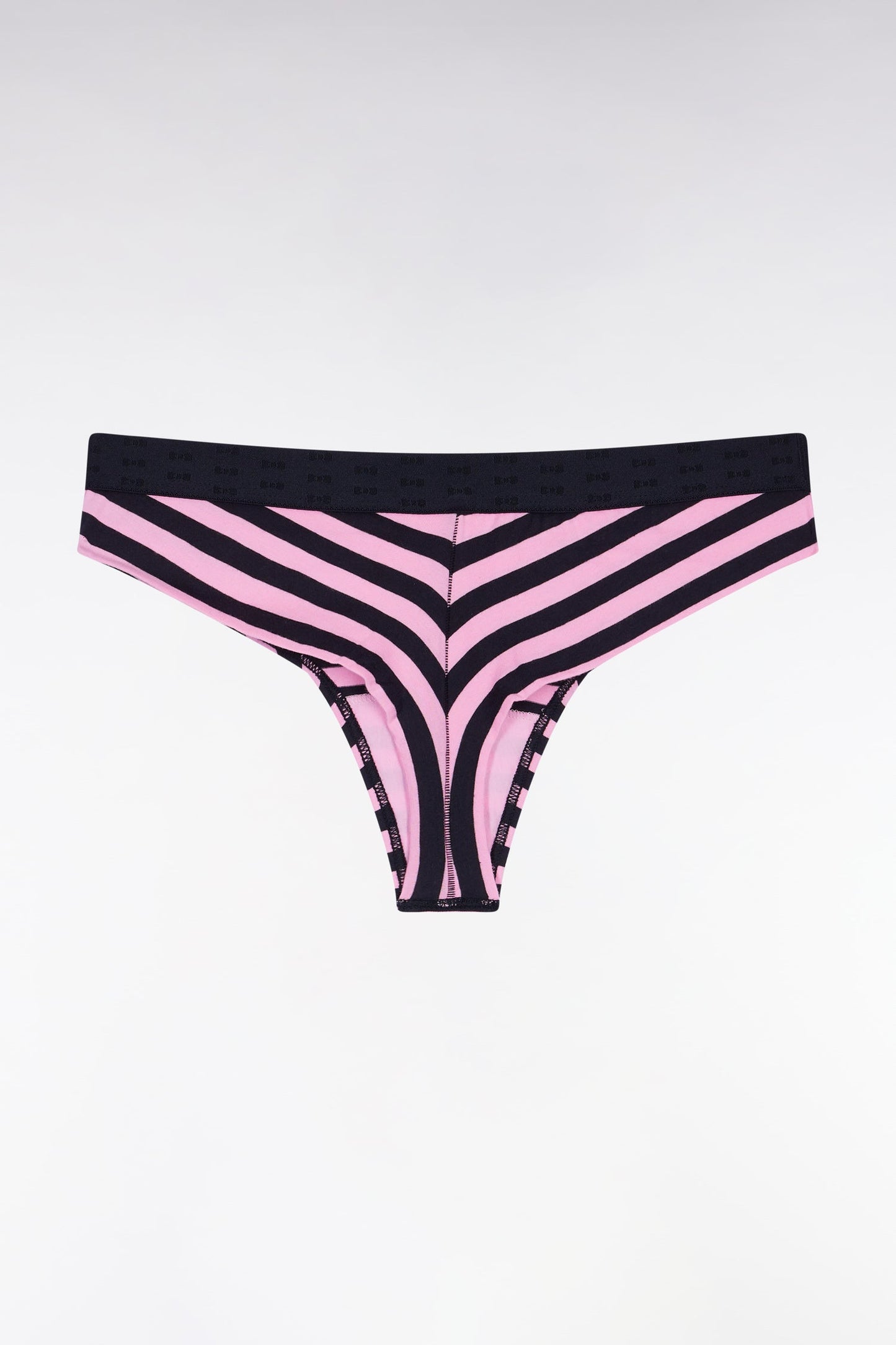 Culotte tanga en jersey stretch rayée marine et rose