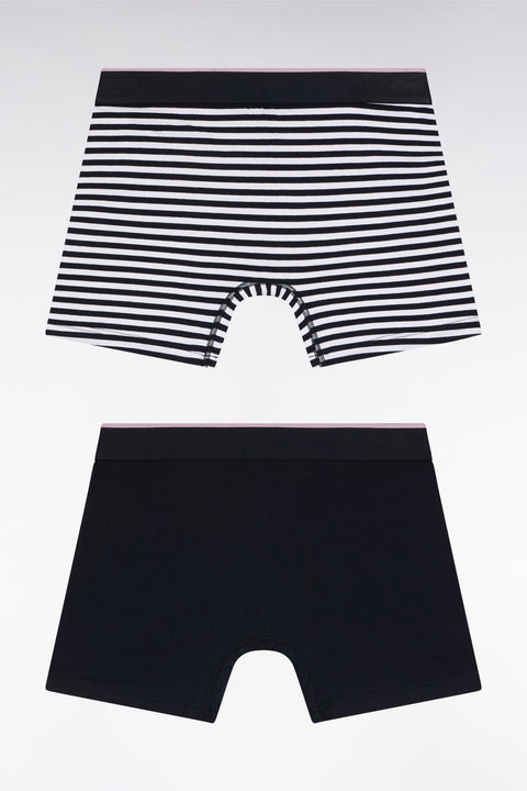 Lot de deux boxers en jersey de coton stretch marine et rayé - Image 2