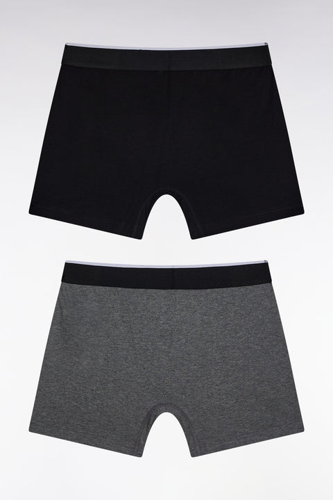 Lot de deux boxers en jersey de coton stretch noir et gris - Image 2