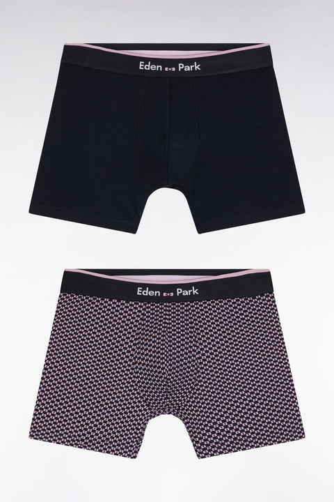Lot de deux boxers en jersey de coton stretch uni et micro-motifs marine et rose - Image 1