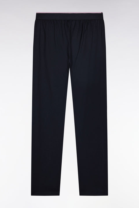 Pyjama long en jersey de coton uni marine passepoils roses - Image 3