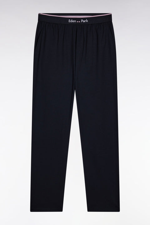 Pyjama long en jersey de coton uni noir et gris passepoils noirs - Image 2