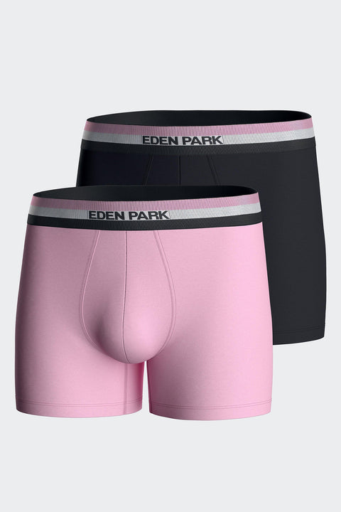 Lot de deux boxers en jersey de coton stretch marine et rose à ceinture tricolore - Image 1
