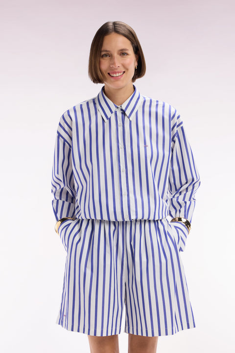 Chemise en coton blanche à rayures bleues coupe Oversized - Image 3