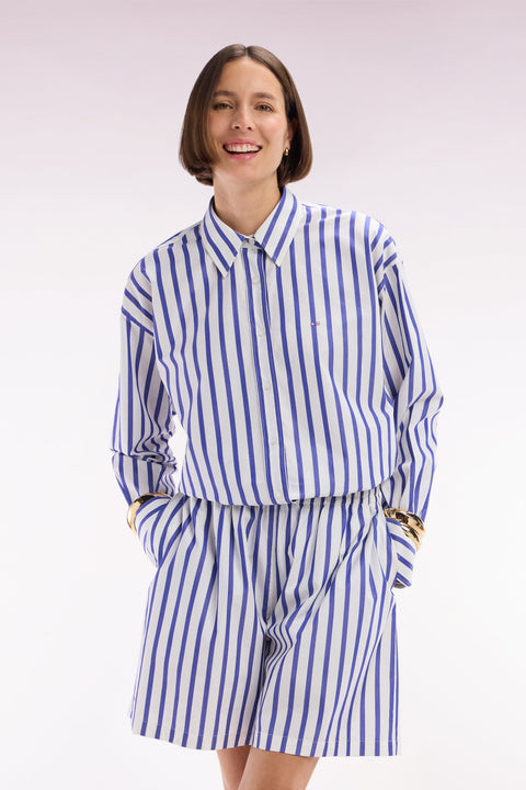 Chemise en coton blanche à rayures bleues coupe Oversized - Image 1
