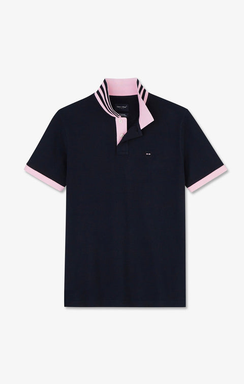 Polo bleu marine en coton pima avec détails contrastés - Image 2
