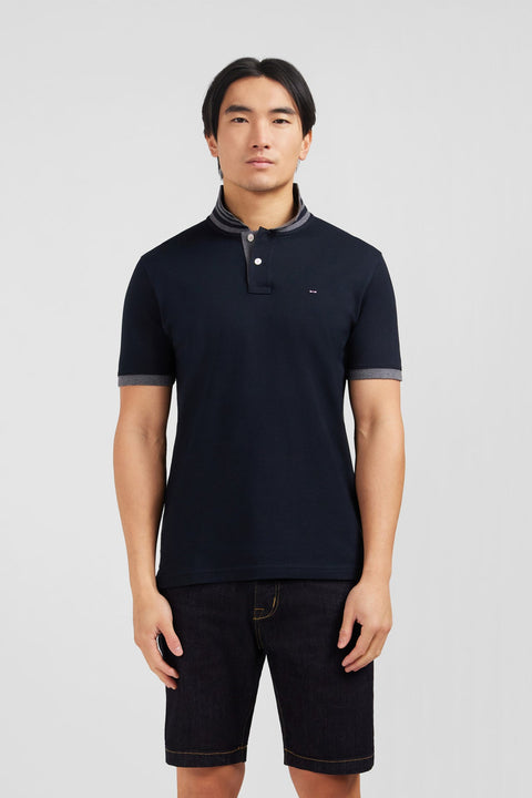 Polo noir en coton pima avec détails contrastés - Image 1