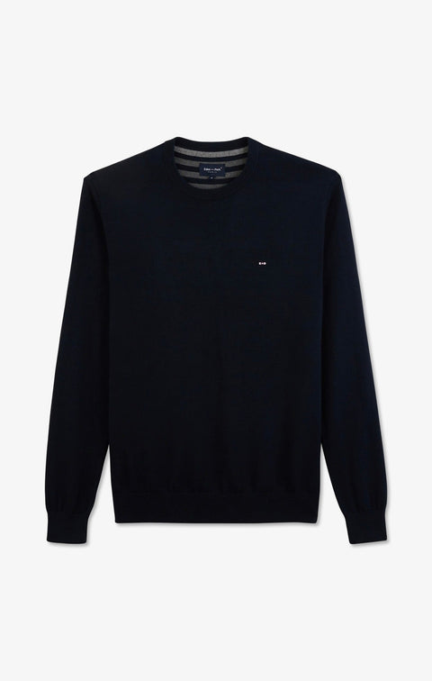 Pull bleu marine à col rond en coton - Image 2