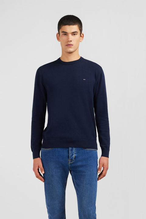 Pull bleu marine à col rond en coton - Image 1