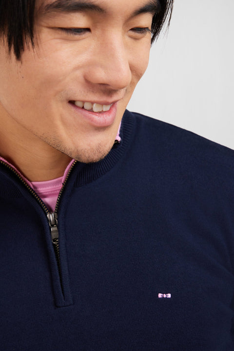 Pull bleu marine à col camionneur en coton - Image 3