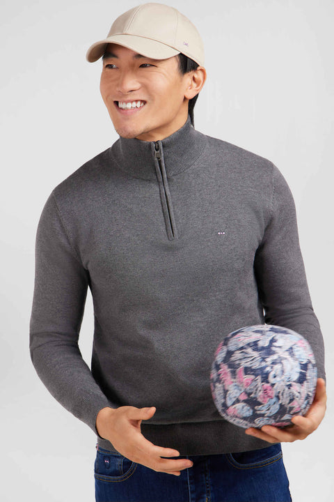 Pull gris à col camionneur en coton - Image 3