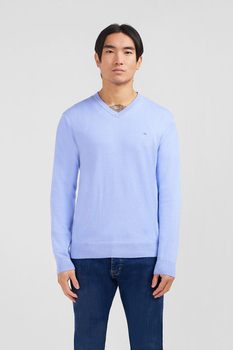 Pull bleu à col V en coton - Image 1