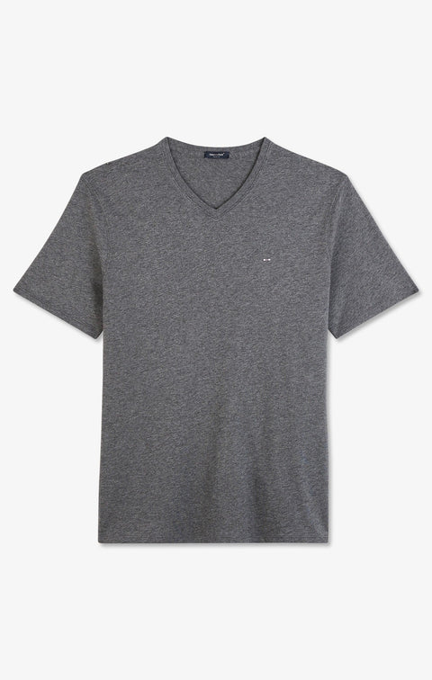 T-shirt gris col V à manches courtes - Image 2
