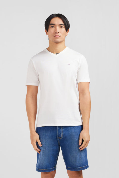 T-shirt blanc col V à manches courtes - Image 1