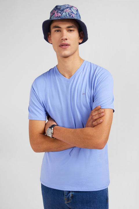 T-shirt bleu col V à manches courtes - Image 3