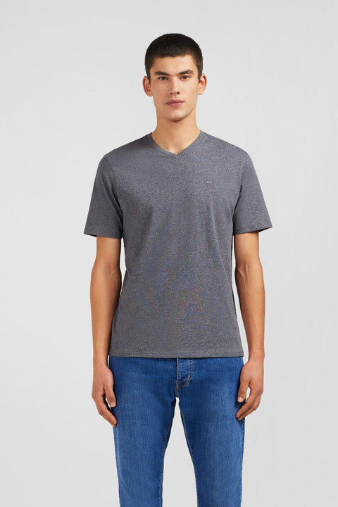 T-shirt gris col V à manches courtes - Image 1