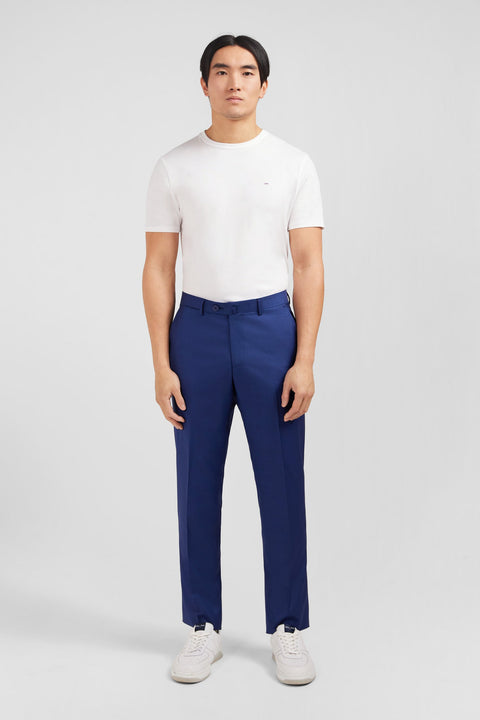 Pantalon regular bleu en laine à plis cassés - Image 1